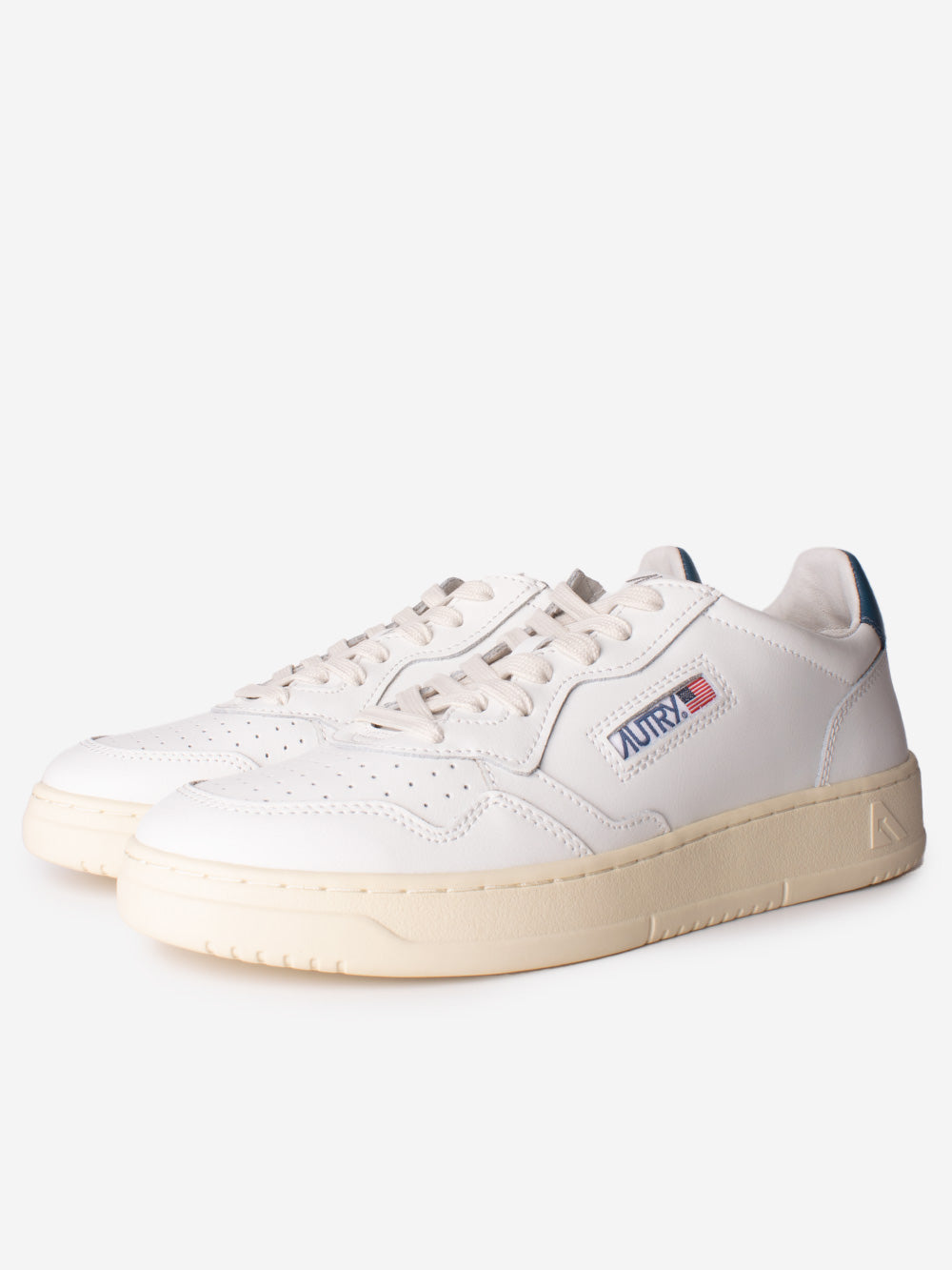 AUTRY M Medalist Low in pelle bianca e talloncino blu chiaro Bianco Urbanstaroma