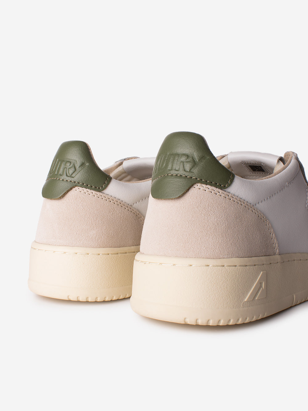AUTRY M Medalist Low in pelle bianca con suede e talloncino verde Beige Urbanstaroma