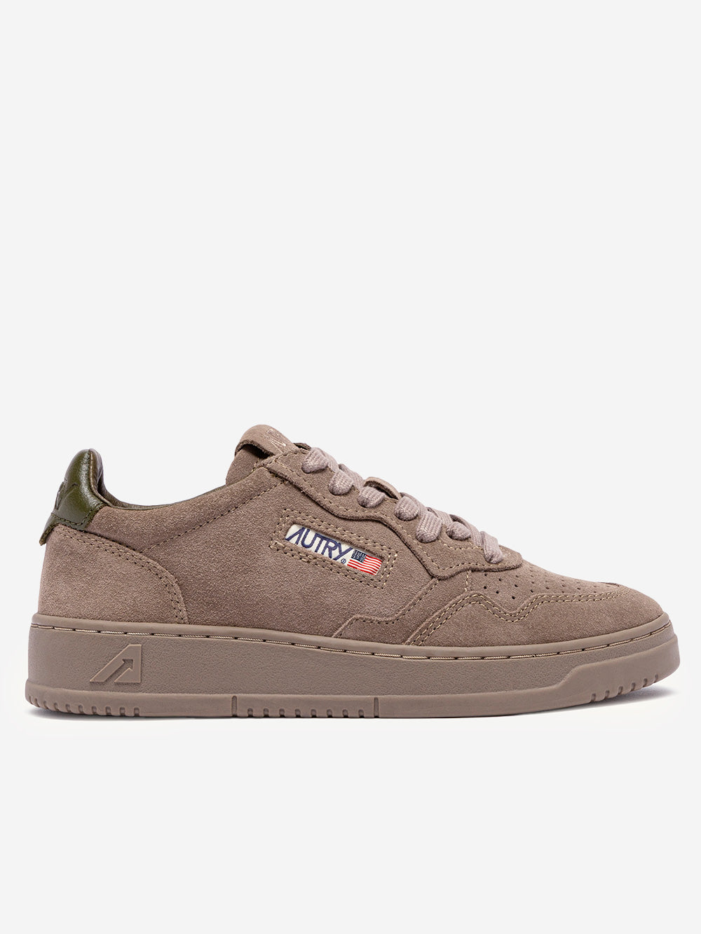 AUTRY M Medalist Low in suede marrone antilope e talloncino verde Taupe Urbanstaroma