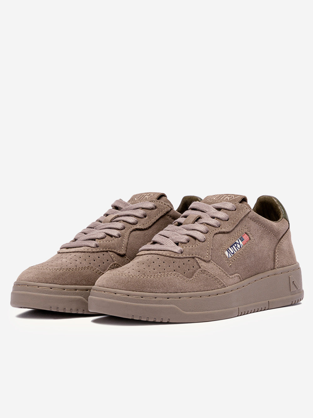 AUTRY M Medalist Low in suede marrone antilope e talloncino verde Taupe Urbanstaroma