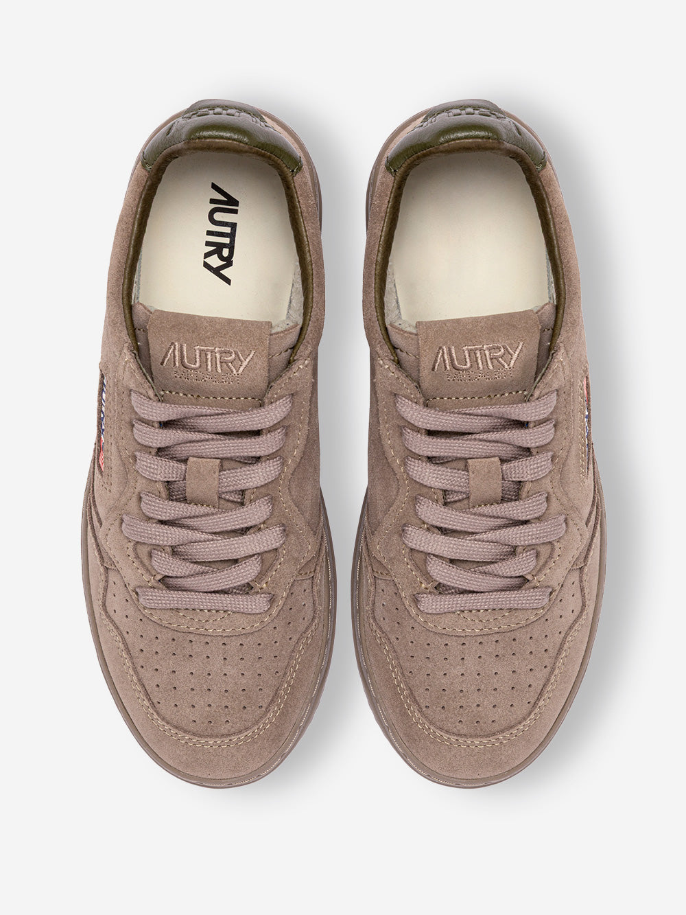 AUTRY M Medalist Low in suede marrone antilope e talloncino verde Taupe Urbanstaroma