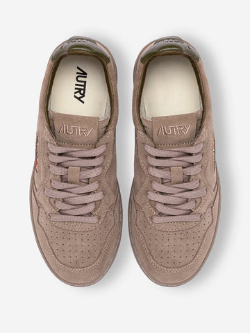 AUTRY M Medalist Low in suede marrone antilope e talloncino verde Taupe