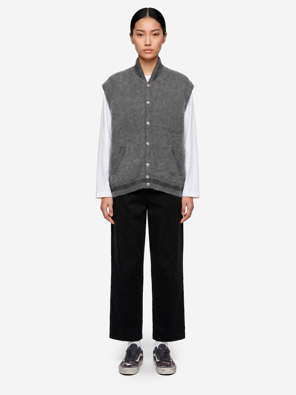 BEAMS BOY Gilet ricamato in lana mohair Grigio giallo Urbanstaroma