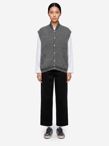 BEAMS BOY Gilet ricamato in lana mohair Grigio giallo