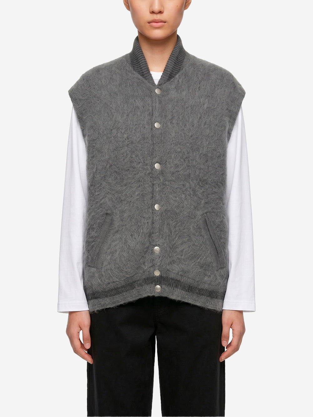 BEAMS BOY Gilet ricamato in lana mohair Grigio giallo Urbanstaroma