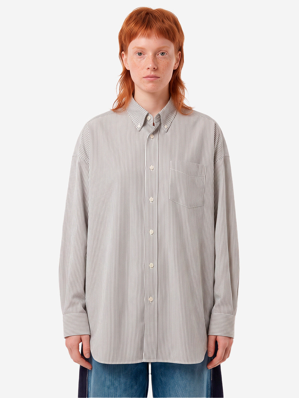 BEAMS BOY Camicia Big BD a righe Bianco grigio Urbanstaroma