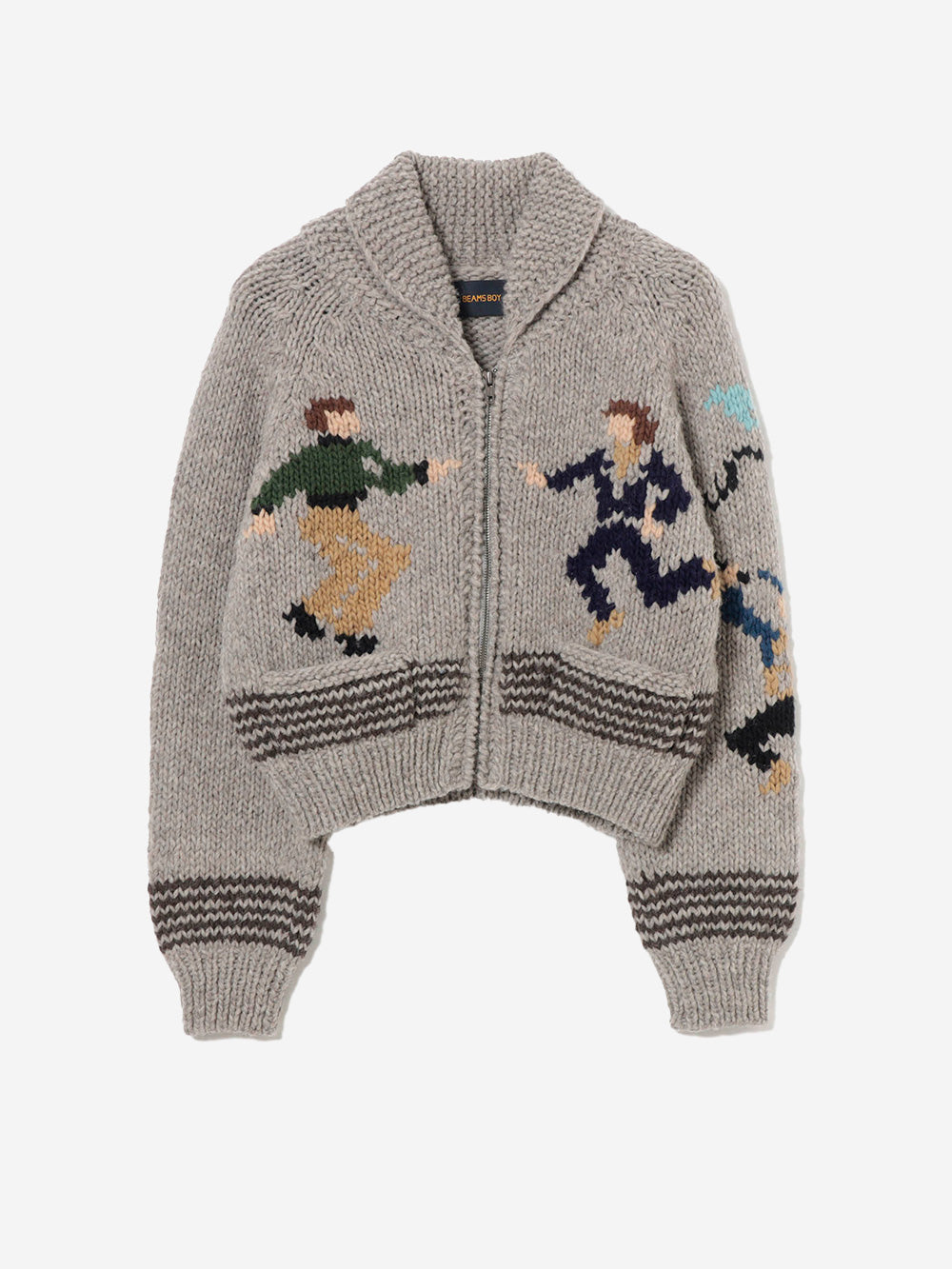 BEAMS BOY Maglione 'Cowichan' fatto a mano Grigio bianco Urbanstaroma