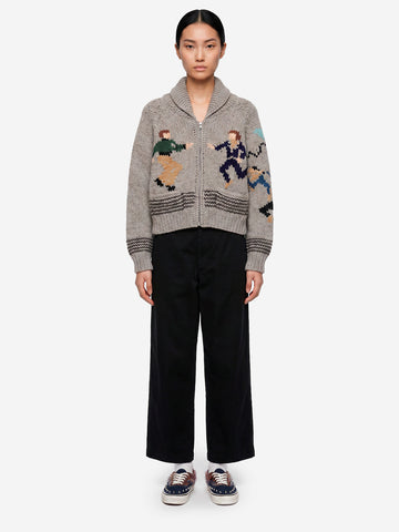BEAMS BOY Maglione 'Cowichan' fatto a mano Grigio bianco