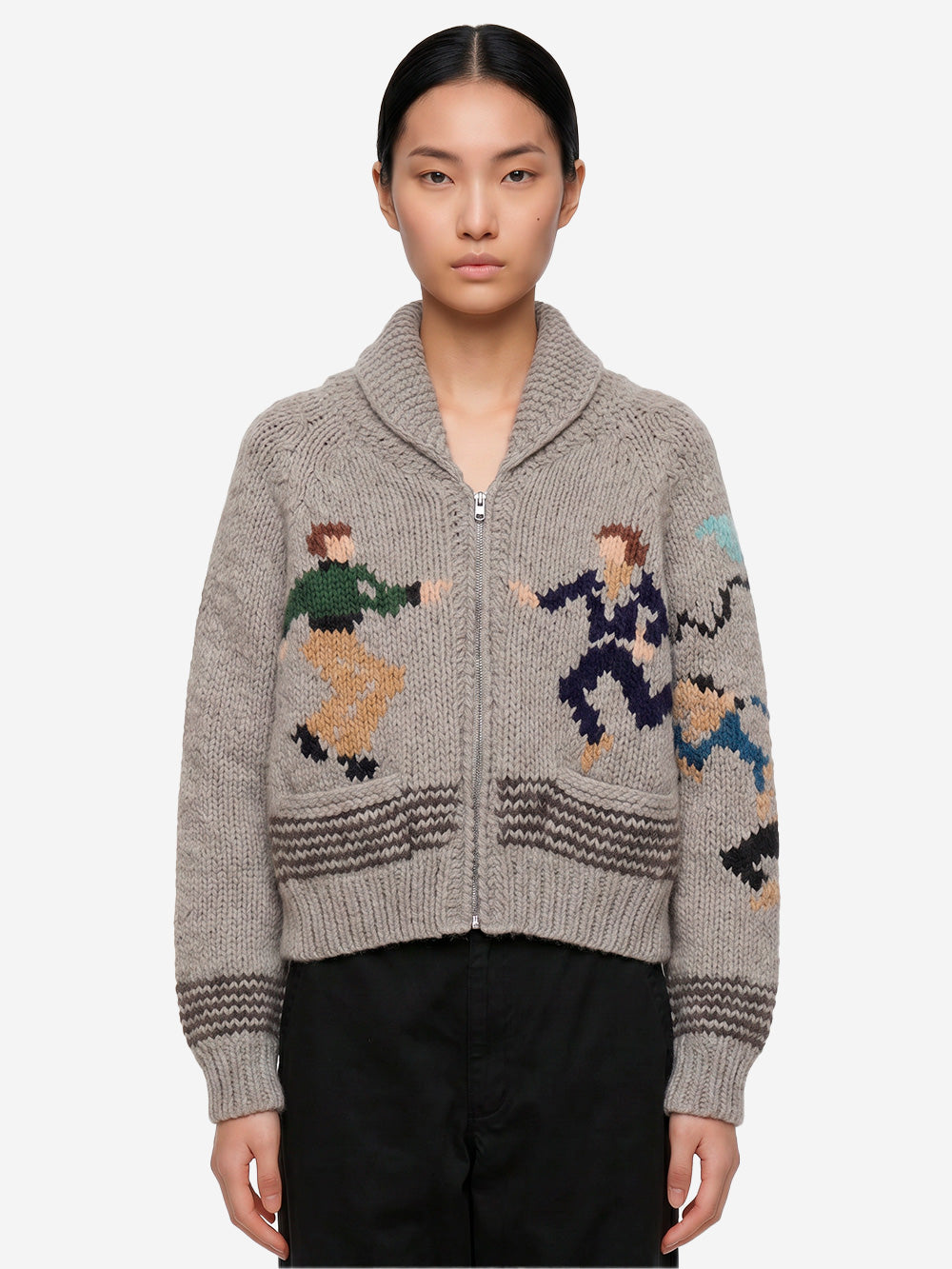 BEAMS BOY Maglione 'Cowichan' fatto a mano Grigio bianco Urbanstaroma