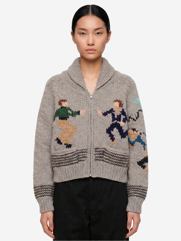 BEAMS BOY Maglione 'Cowichan' fatto a mano Grigio bianco