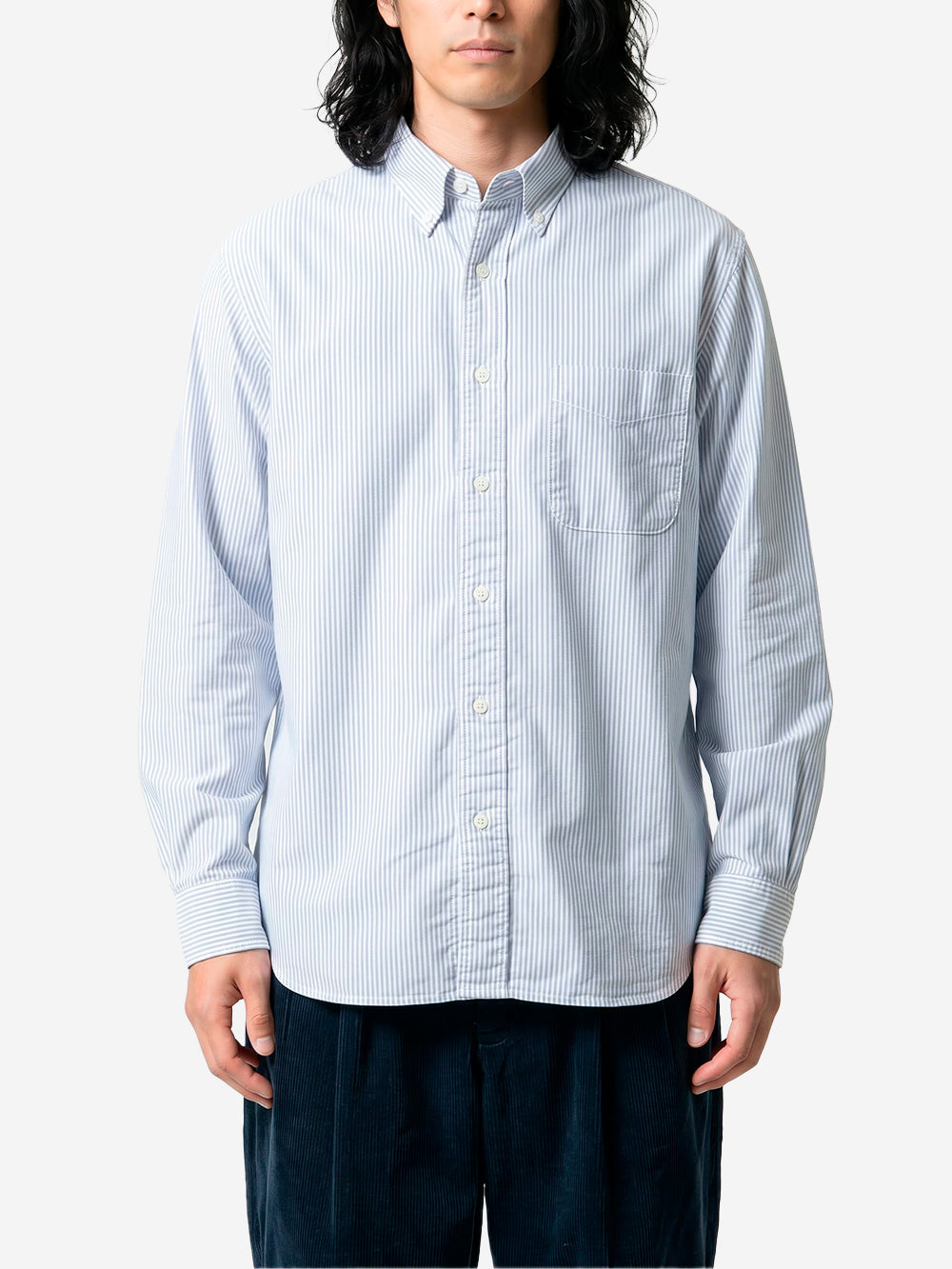 BEAMS PLUS Camicia Button-Down Oxford a righe blu Celeste Urbanstaroma