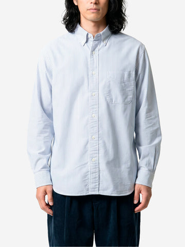 BEAMS PLUS Camicia Button-Down Oxford a righe blu Celeste