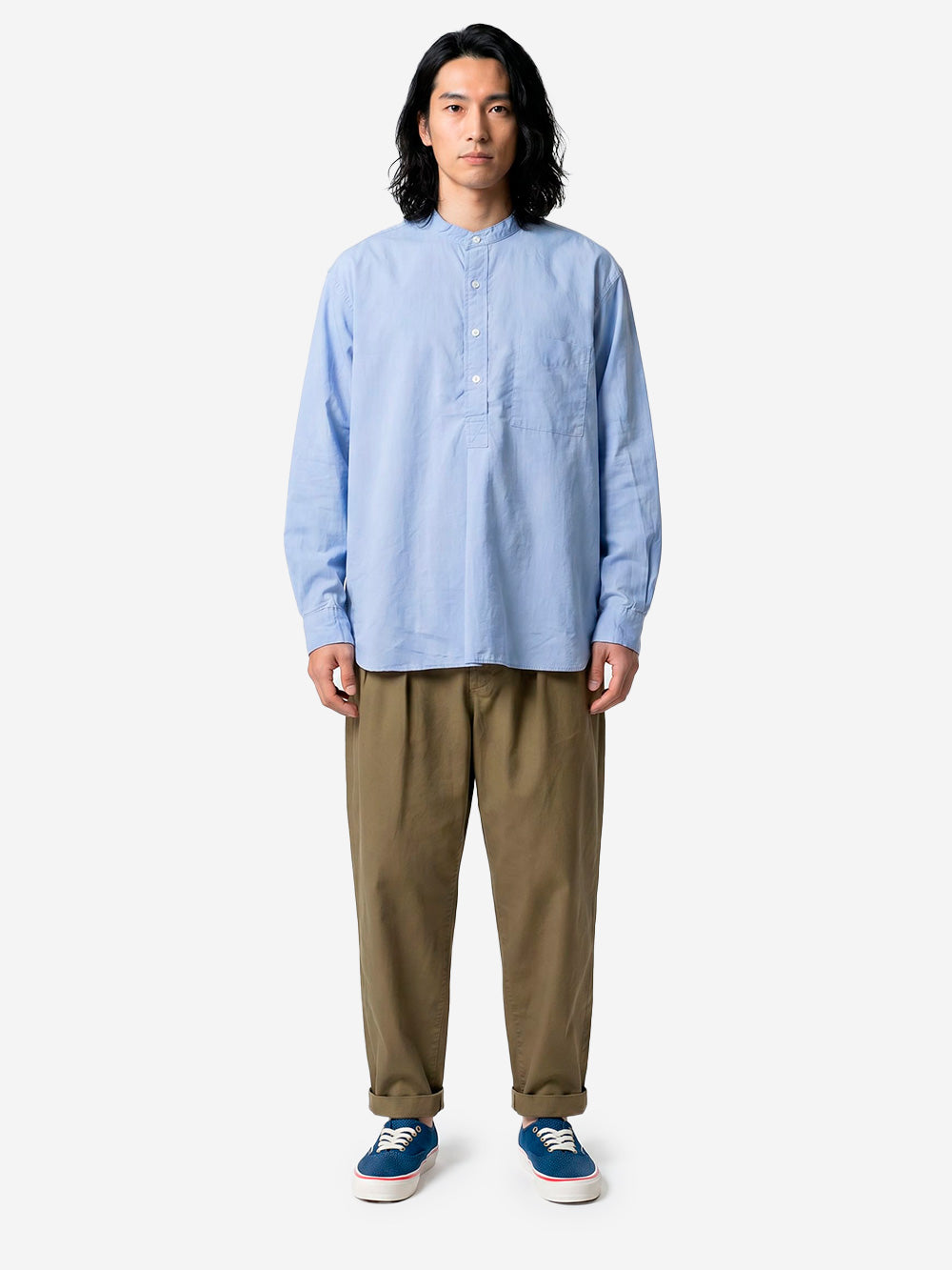 BEAMS PLUS Camicia Pullover blu alla Coreana Broad Blu Urbanstaroma