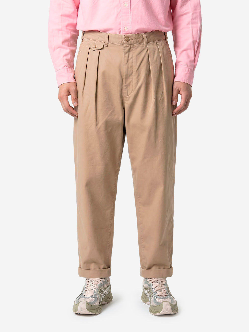 BEAMS PLUS Pantaloni tapered beige khaki 2 pleats in twill Beige Urbanstaroma