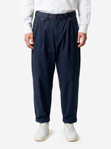 BEAMS PLUS Pantaloni tapered 2 pleats in twill navy Blu