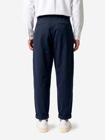 BEAMS PLUS Pantaloni tapered 2 pleats in twill navy Blu