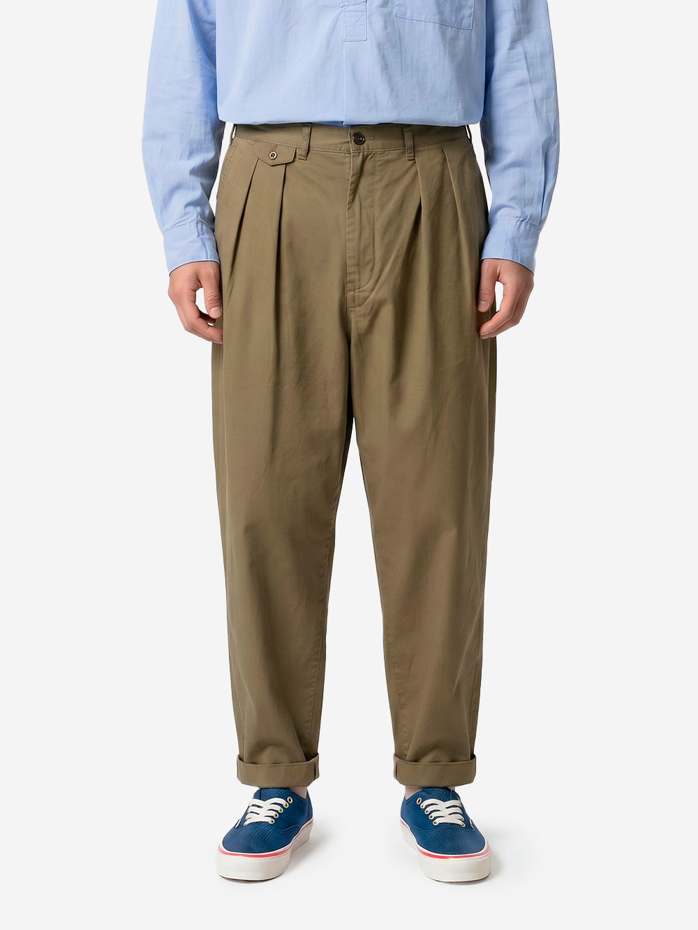 BEAMS PLUS Pantaloni tapered 2 pleats in twill oliva Verde militare Urbanstaroma