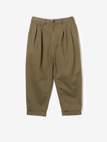 BEAMS PLUS Pantaloni tapered 2 pleats in twill oliva Verde militare