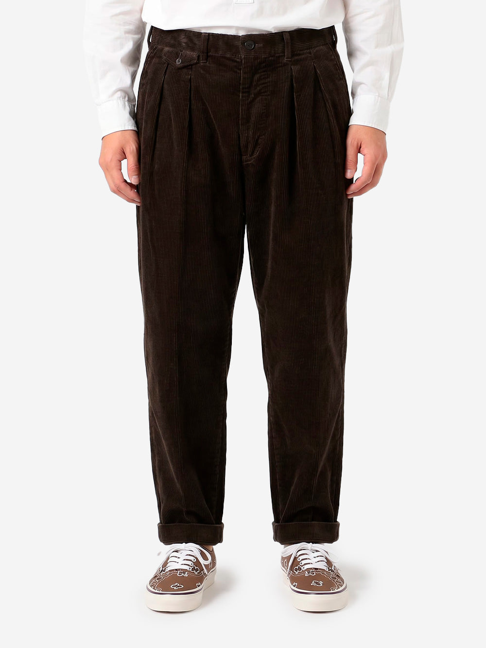 BEAMS PLUS Pantaloni marroni 2 Pleats Tapered Corduroy Marrone Urbanstaroma
