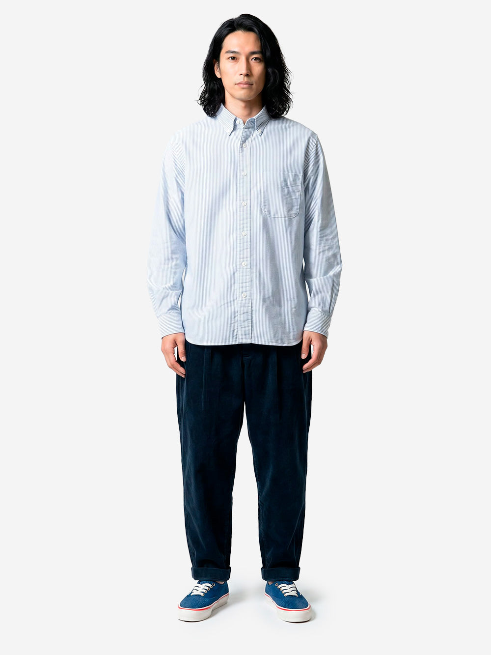 BEAMS PLUS Pantaloni navy 2 Pleats Tapered Corduroy Blu Urbanstaroma