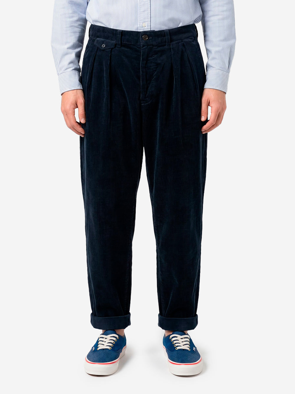 BEAMS PLUS Pantaloni navy 2 Pleats Tapered Corduroy Blu Urbanstaroma