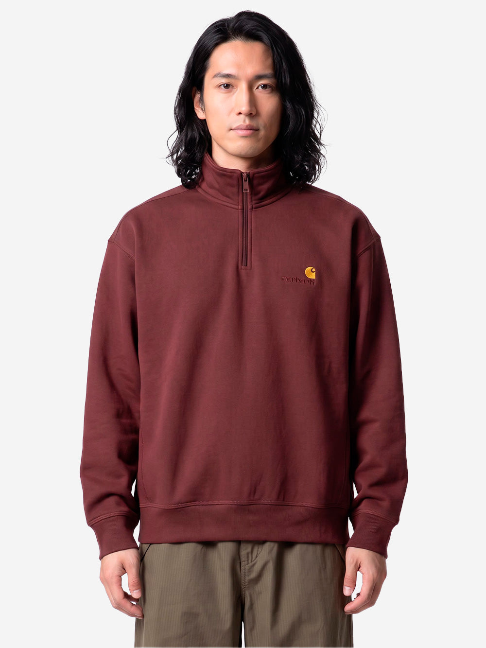 CARHARTT WIP Felpa Half Zip amarone American Script Bordeaux Urbanstaroma