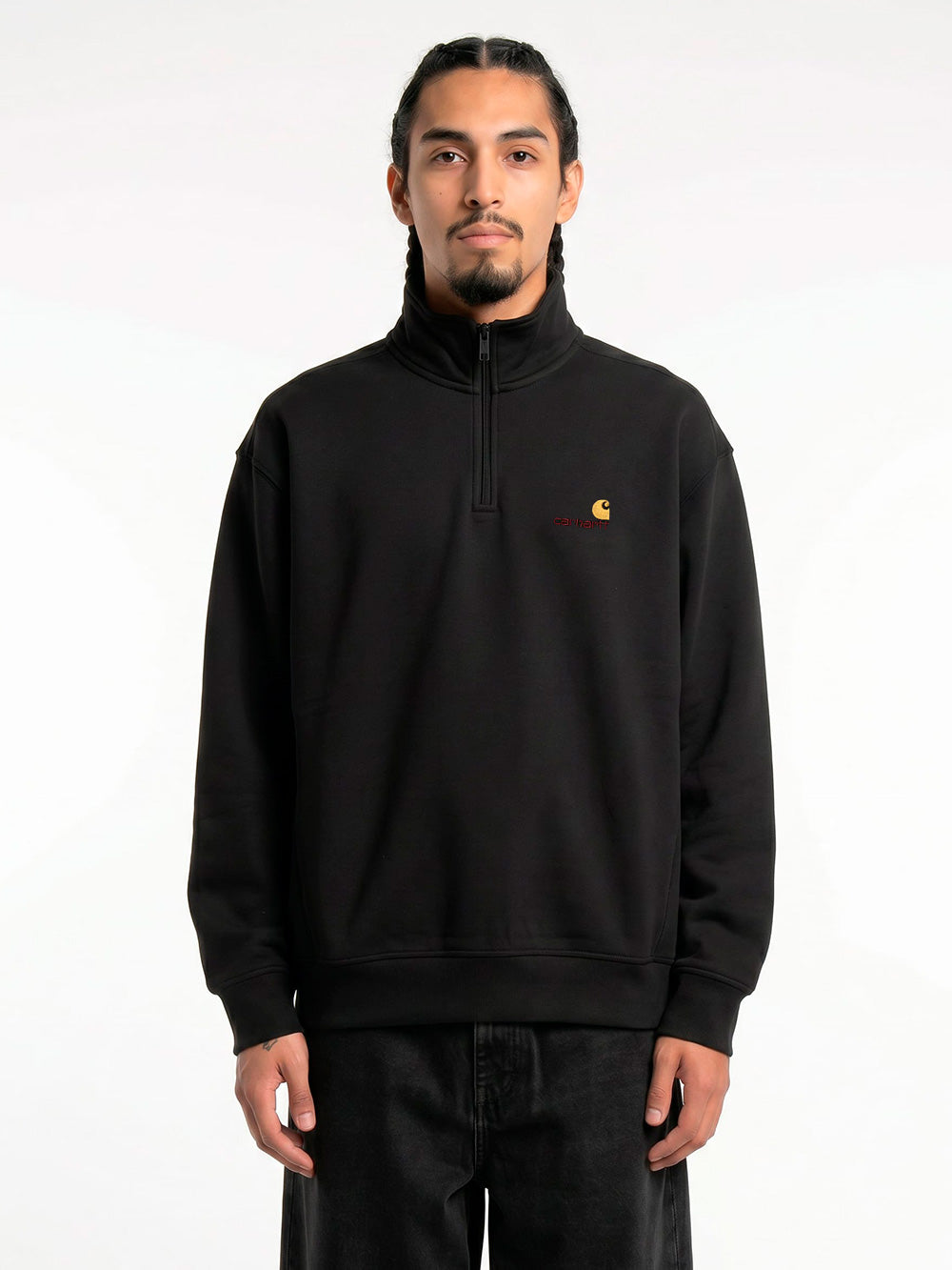 CARHARTT WIP Felpa Half Zip nera con ricamo americano Nero Urbanstaroma