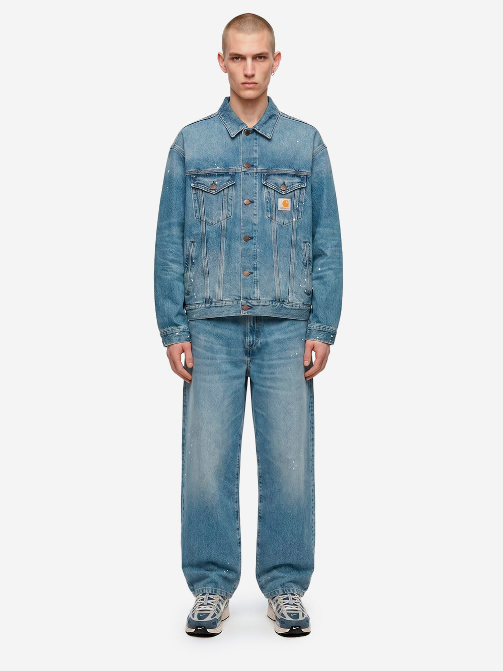 CARHARTT WIP Giacca Helston in denim blu con trattamento distressed Denim Urbanstaroma
