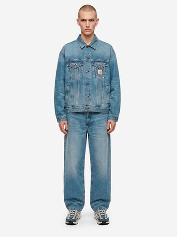 CARHARTT WIP Giacca Helston in denim blu con trattamento distressed Denim