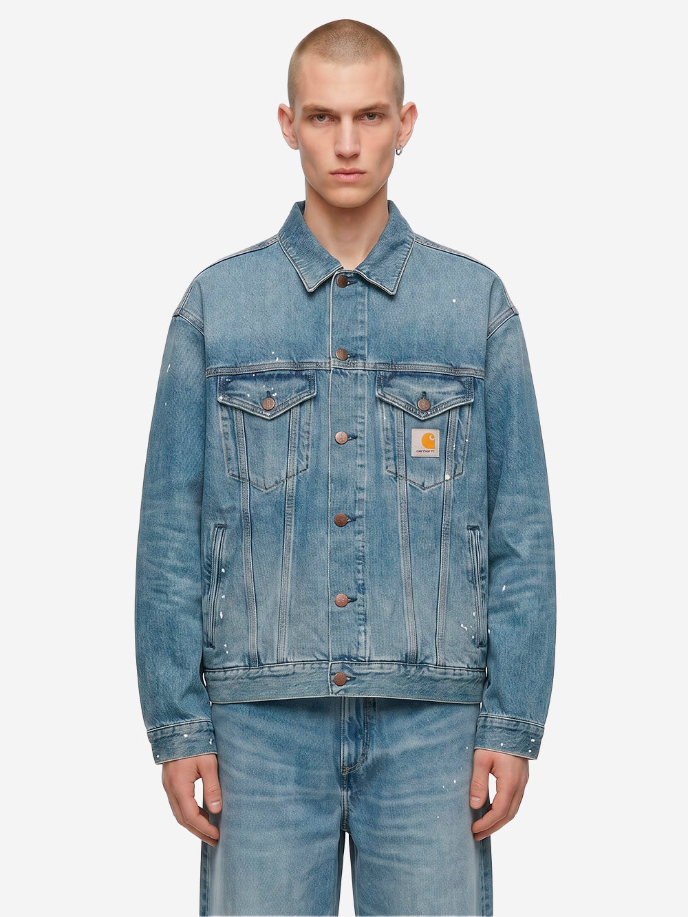 CARHARTT WIP Giacca Helston in denim blu con trattamento distressed Denim Urbanstaroma