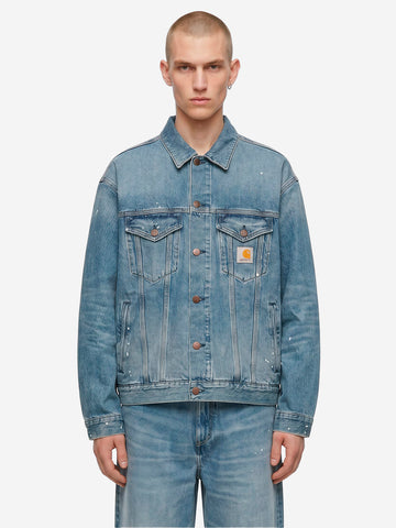 CARHARTT WIP Giacca Helston in denim blu con trattamento distressed Denim
