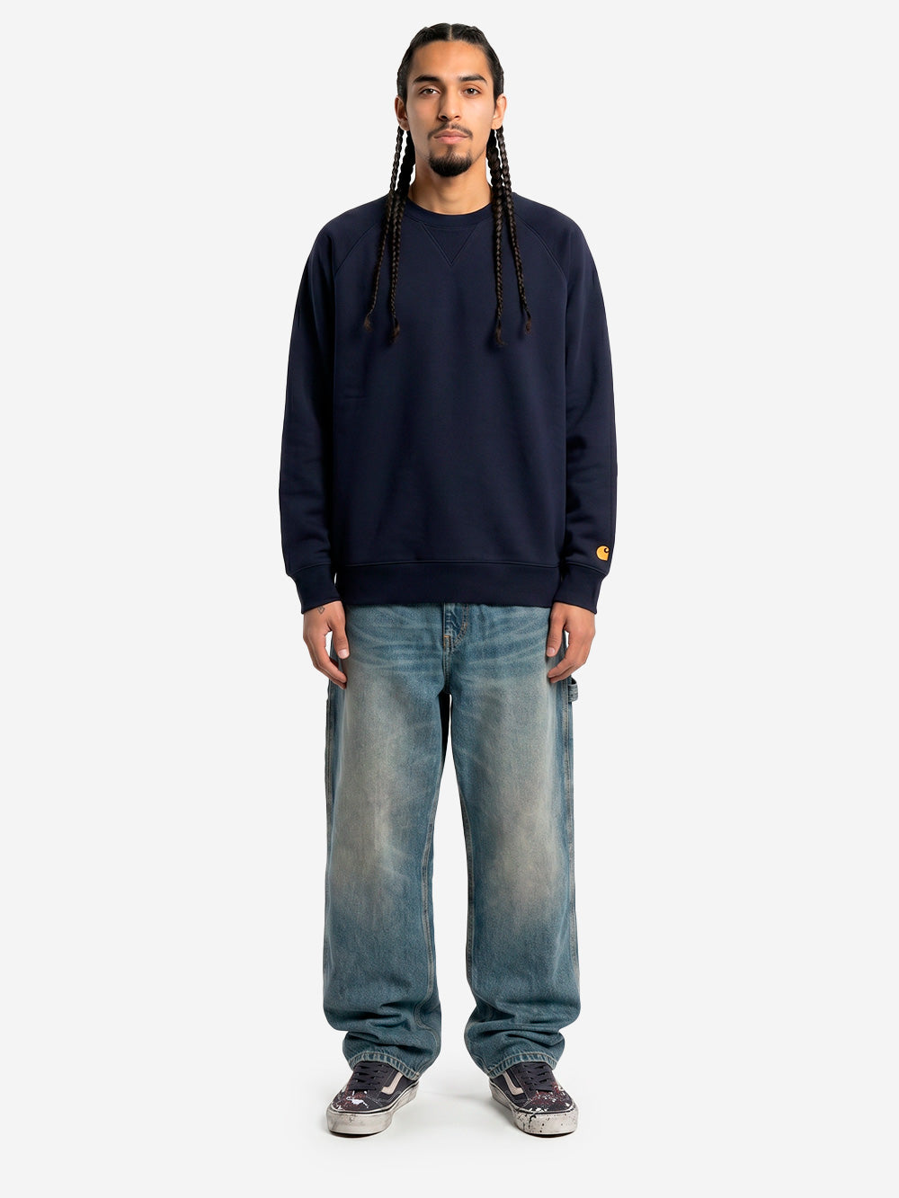 CARHARTT WIP Felpa girocollo navy 'Chase Sweat' con logo ricamato Blu scuro Urbanstaroma