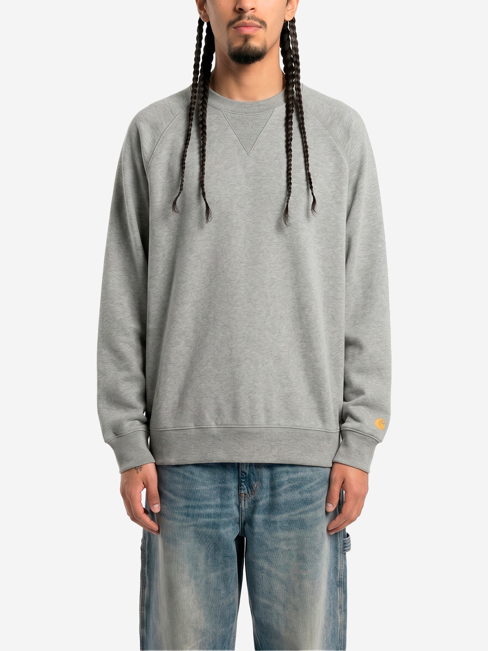 CARHARTT WIP Felpa girocollo grigia 'Chase Sweat' con logo ricamato Grigio Urbanstaroma