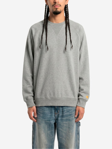 CARHARTT WIP Felpa girocollo grigia 'Chase Sweat' con logo ricamato Grigio