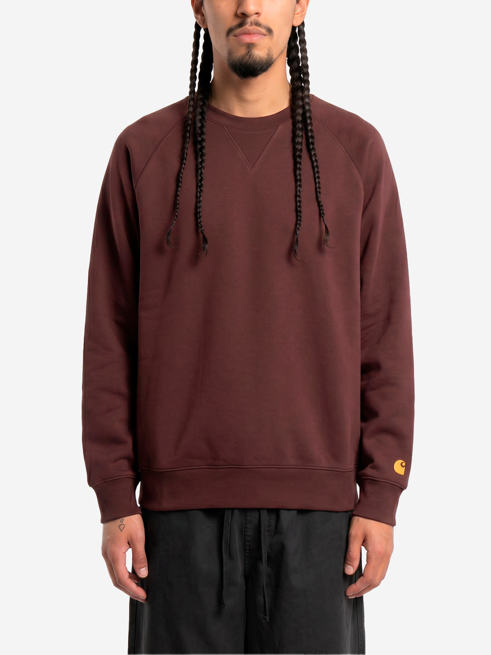 CARHARTT WIP Felpa girocollo bordeaux 'Chase Sweat' con logo ricamato Bordeau Urbanstaroma