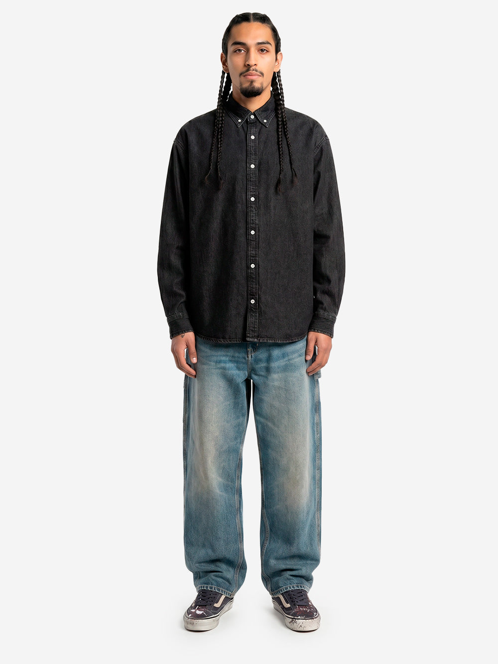 CARHARTT WIP Camicia 'Lucas' button-down in denim nero Nera Urbanstaroma