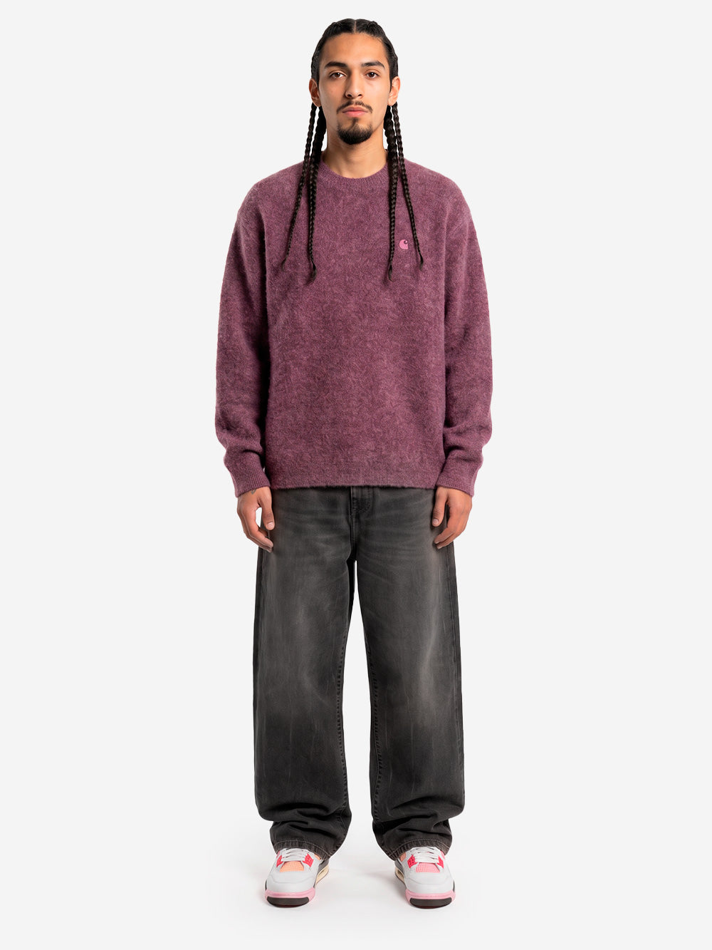 CARHARTT WIP Maglione in misto lana viola 'Curtis' con logo ricamato Viola Urbanstaroma