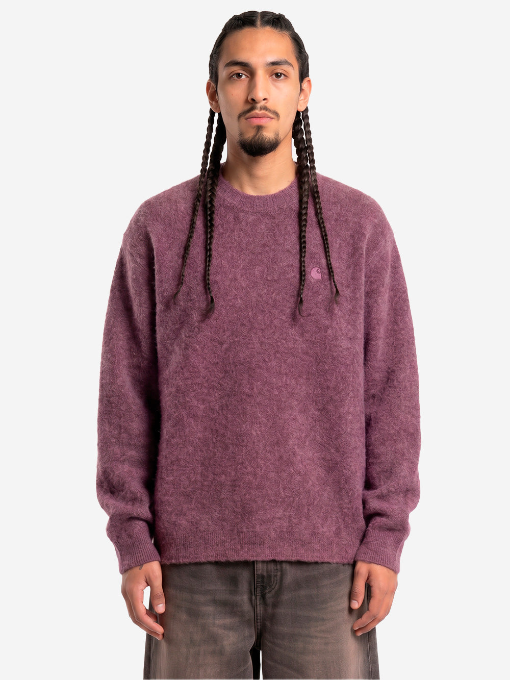 CARHARTT WIP Maglione in misto lana viola 'Curtis' con logo ricamato Viola Urbanstaroma