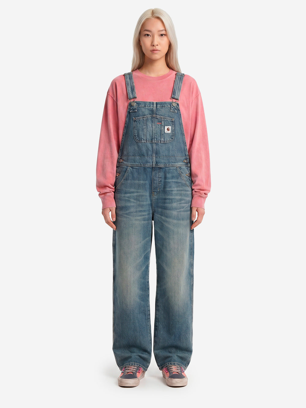 CARHARTT WIP Salopette Bib Straight in denim Worn Used Wash Blu Urbanstaroma