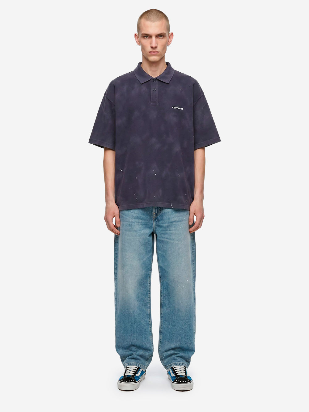 CARHARTT WIP Polo Painter blu con trattamento distressed e vernice Blu Urbanstaroma