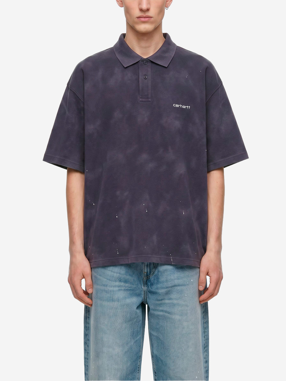 CARHARTT WIP Polo Painter blu con trattamento distressed e vernice Blu Urbanstaroma