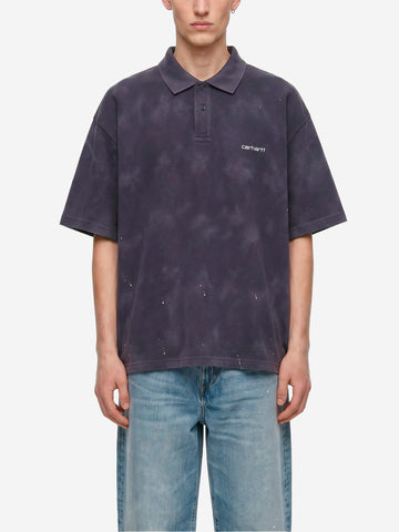 CARHARTT WIP Polo Painter blu con trattamento distressed e vernice Blu