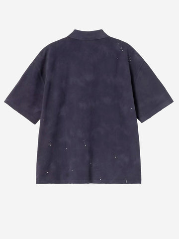 CARHARTT WIP Polo Painter blu con trattamento distressed e vernice Blu