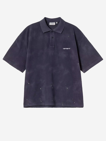 CARHARTT WIP Polo Painter blu con trattamento distressed e vernice Blu
