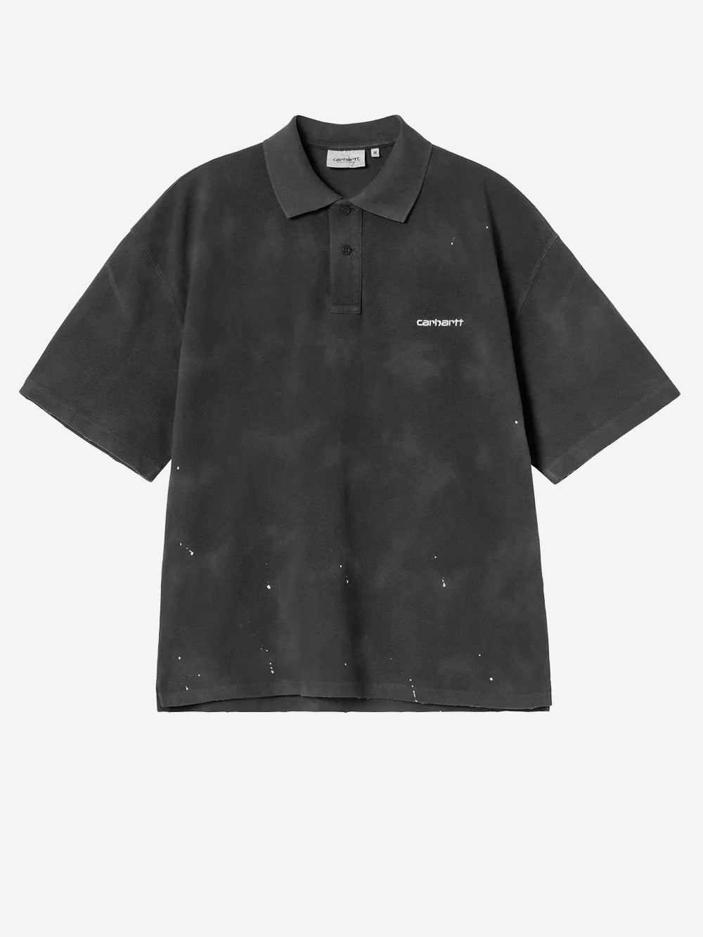 CARHARTT WIP Polo Painter nera con trattamento distressed e vernice Nero Urbanstaroma
