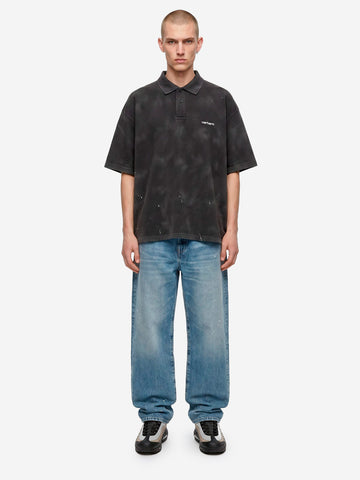 CARHARTT WIP Polo Painter nera con trattamento distressed e vernice Nero