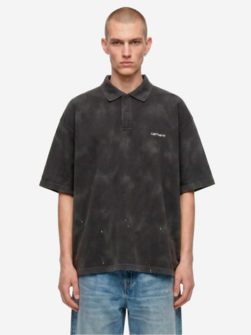 CARHARTT WIP Polo Painter nera con trattamento distressed e vernice Nero