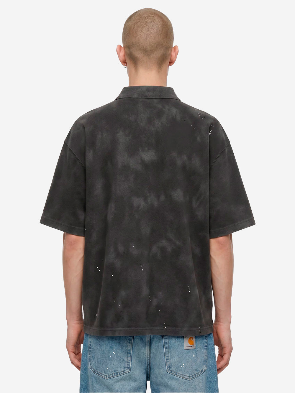 CARHARTT WIP Polo Painter nera con trattamento distressed e vernice Nero Urbanstaroma