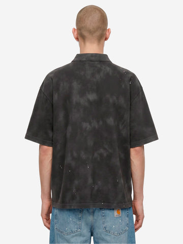 CARHARTT WIP Polo Painter nera con trattamento distressed e vernice Nero