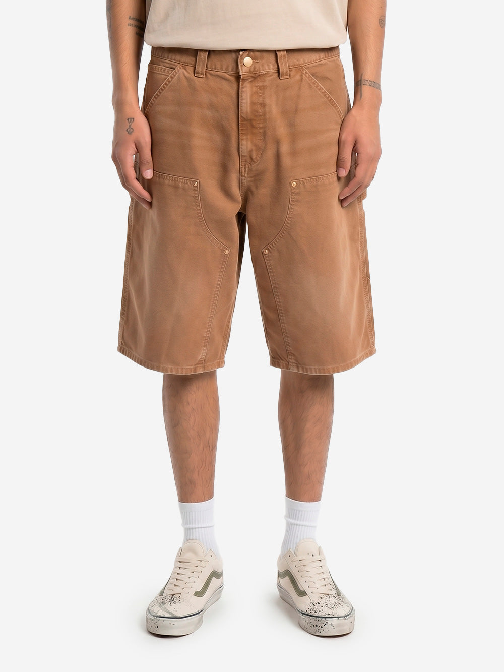 CARHARTT WIP Shorts OG 'Double Knee' marroni con trattamento distressed Marrone chiaro Urbanstaroma